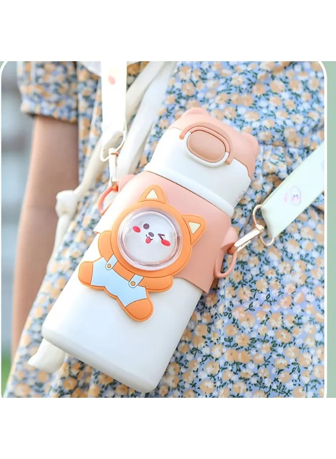 Mobcos Mobcos W Bottle Orange Mobcos Cute Cartoon Kids Water Bottle with Straw and Adjustable Strap Food Grade Tritan One-Click Open Portable Leak Proof Insulated BPA Free For Kids Girls School Travel 500ml  | Best Price UAE